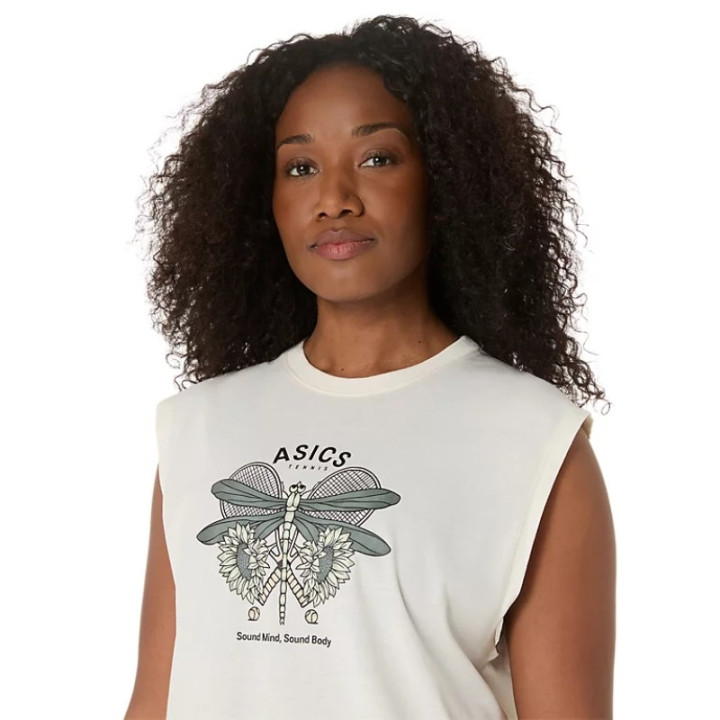 Promo Débardeur Femme Asics Game Seasonal Graphic Blanc Cassé