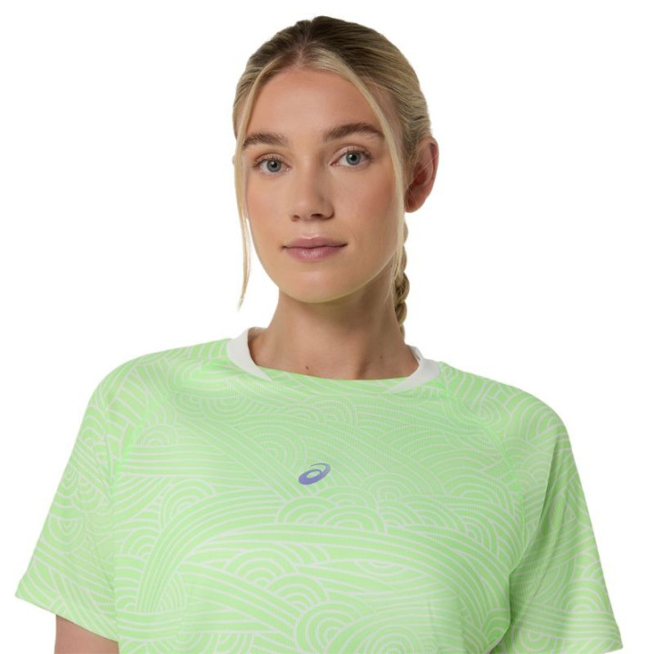 Promo Tee-Shirt De Padel Femme Asics Court All Over Print Vert