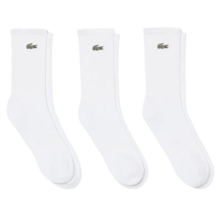3 Paires De Chaussettes Lacoste Hautes Côtelées Blanc